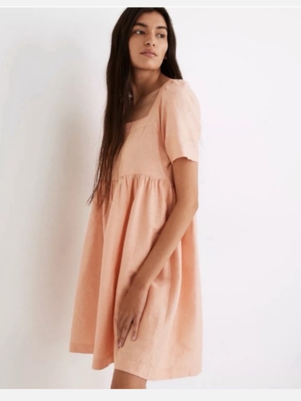 Madewell Linen Blend Allie Mini Dress Peach Size Medium